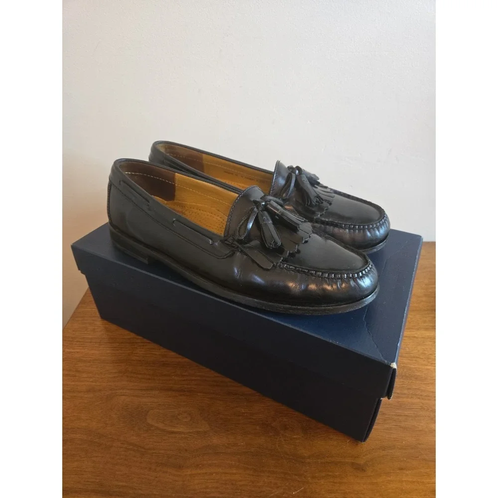 COLE HAAN Mens Pinch Tassel Black Leather Loafers 11 D C02691